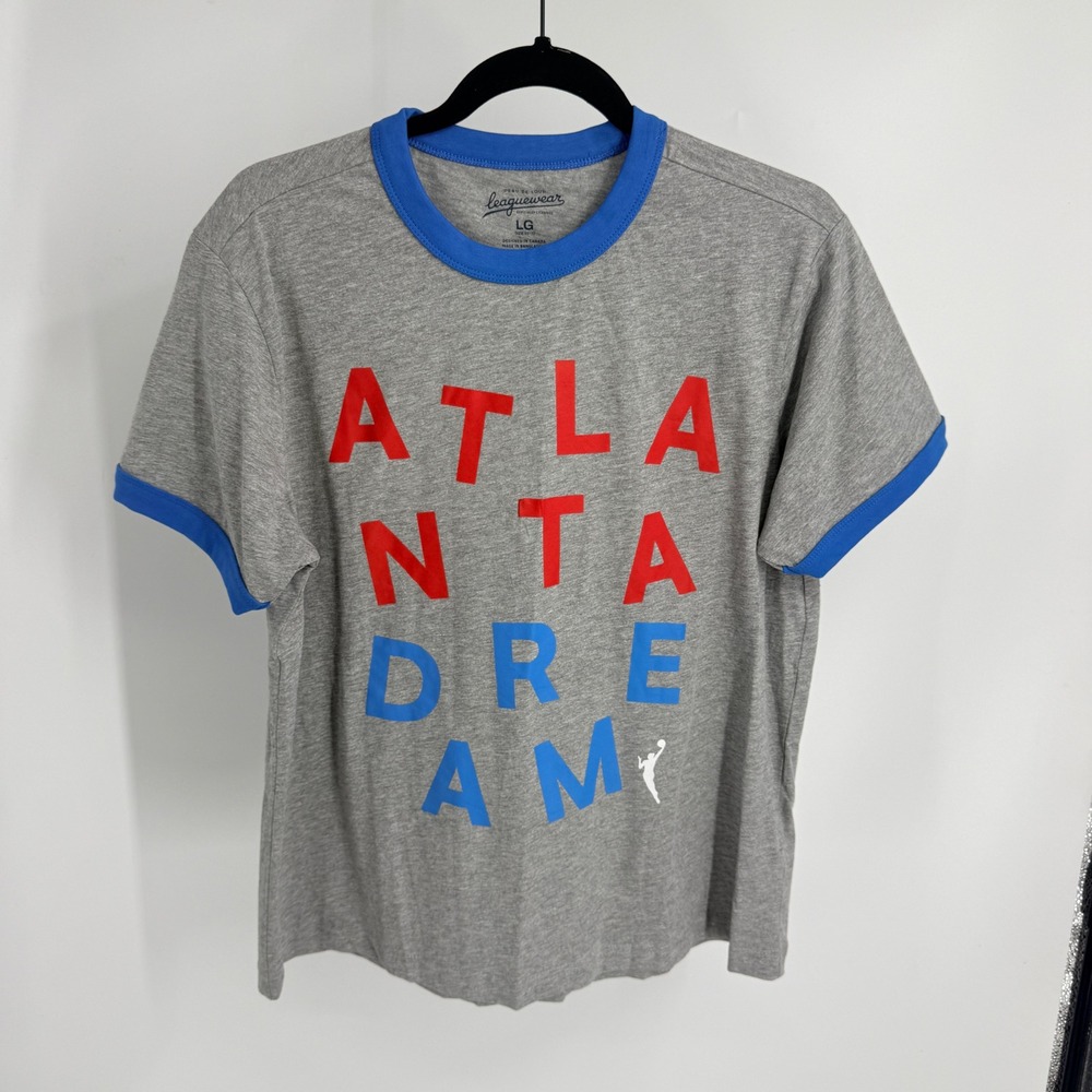 Peau De Loup Atlanta Dream WNBA Ringer Tee Gray Blue Large LG 10-12 Leaguewear